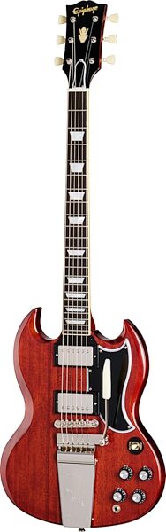open zoom image for Epiphone Inspired by Gibson Custom 1964 SG Standard Electric Guitar, Maestro Vibrola (with Case), Cherry, Action Position Back