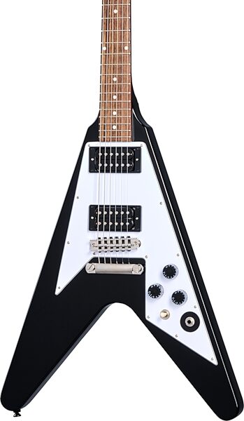 open zoom image for Epiphone Kirk Hammett 1979 Flying V Electric Guitar (with Hard Case), Ebony, Action Position Back