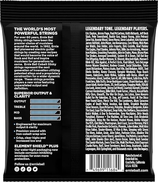 open zoom image for Ernie Ball Primo Slinky Cobalt Electric Guitar String Set, New, Action Position Back