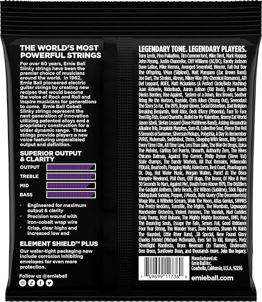 open zoom image for Ernie Ball Power Slinky Cobalt 5-String Bass Guitar String Set (50-135), New, Action Position Back