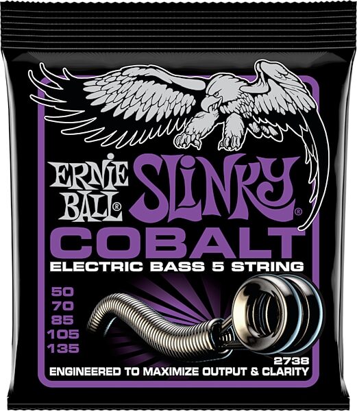 open zoom image for Ernie Ball Power Slinky Cobalt 5-String Bass Guitar String Set (50-135), New, Action Position Back