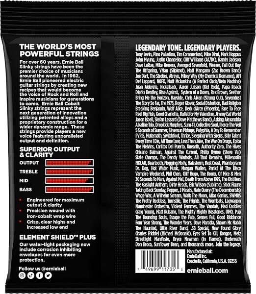 open zoom image for Ernie Ball Slinky Cobalt 6-String Bass Guitar String Set (32-130), New, Action Position Back