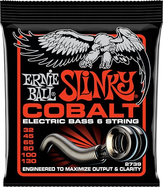 open zoom image for Ernie Ball Slinky Cobalt 6-String Bass Guitar String Set (32-130), New, Action Position Back