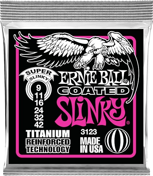 open zoom image for Ernie Ball 3123 Slinky Coated Titanium RPS Electric Guitar Strings, New, Action Position Back