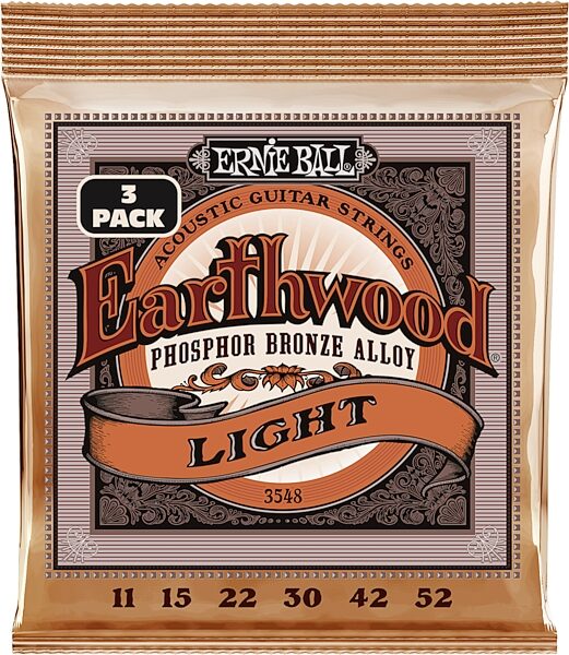 open zoom image for Ernie Ball Earthwood Phosphor Bronze Acoustic Guitar Strings, 3-Pack, 11-52, Light, 3548, Action Position Back