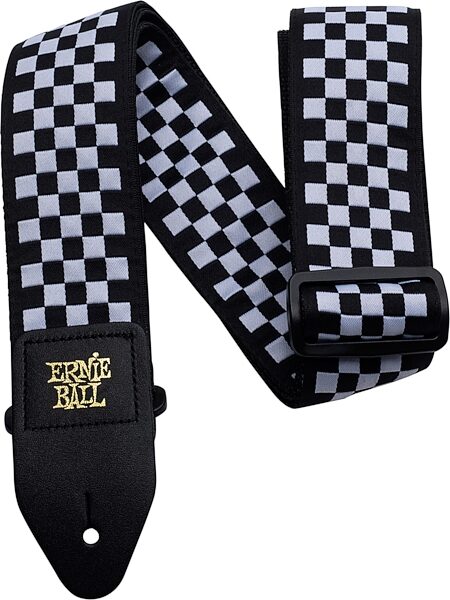 open zoom image for Ernie Ball Jacquard Guitar Strap, Black and White Checkered, Action Position Back
