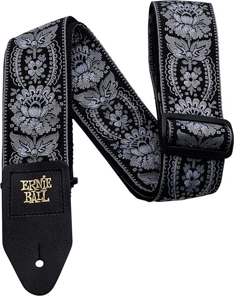 open zoom image for Ernie Ball Jacquard Guitar Strap, Silver Orleans, Action Position Back