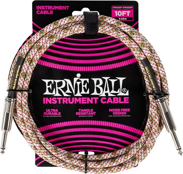 open zoom image for Ernie Ball Braided Instrument Cable, Emerald Argyle, 10 foot, P06426, Action Position Front