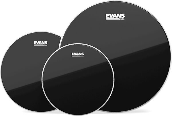 open zoom image for Evans Black Chrome Rock Tom Drumheads Pack, 10, 12, 16 inch, Action Position Back