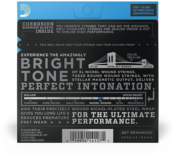 open zoom image for D'Addario EXL110 XL Electric Guitar Strings (Regular Light, 10-46), Single Set, view