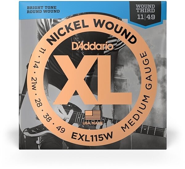 open zoom image for D'Addario EXL115W XL Electric Guitar Strings (Blues/Jazz Rock, Wound Third, 11-49), New, view