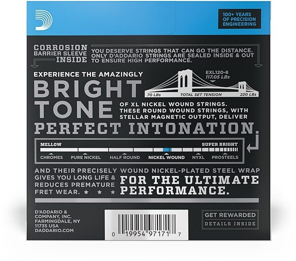 open zoom image for D'Addario EXL120-8 Electric Guitar Strings (Super Light, 8-String, 9-65), view