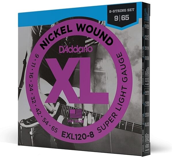 open zoom image for D'Addario EXL120-8 Electric Guitar Strings (Super Light, 8-String, 9-65), main
