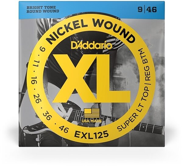 open zoom image for D'Addario EXL125 XL Electric Guitar Strings (Super Light Top/Regular Bottom, 9-46), Single, view