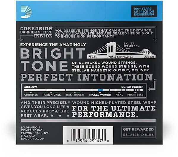 open zoom image for D'Addario EXL157 Nickel Wound Baritone Electric Guitar Strings, Medium, 14-68, EXL157, view