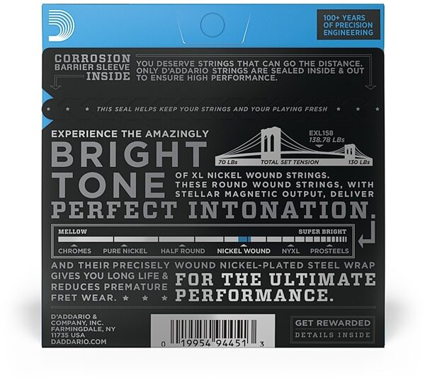 open zoom image for D'Addario EXL158 XL Nickel Wound Baritone Electric Guitar Strings, New, view