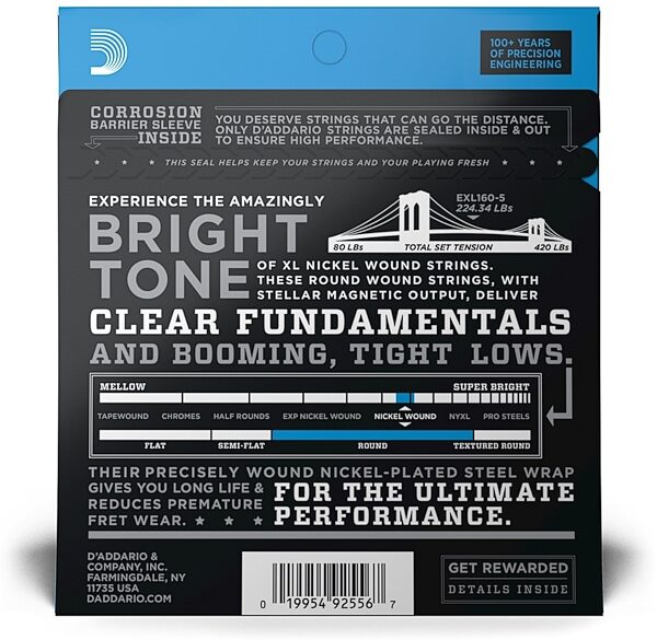 open zoom image for D'Addario EXL1605 XL 5-String Nickel Wound Bass Strings (Medium, Long), New, view