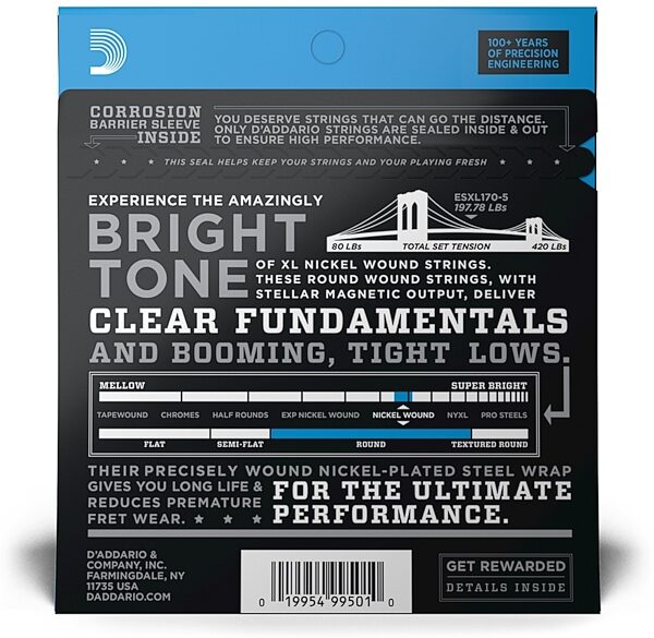 open zoom image for D'Addario EXL1705 XL 5-String Nickel Wound Bass Strings (Regular Light, Long), New, view