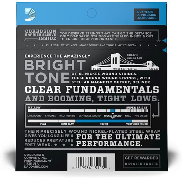 open zoom image for D'Addario EXL170 XL Nickel Wound Bass Strings (Soft, Long), New, view