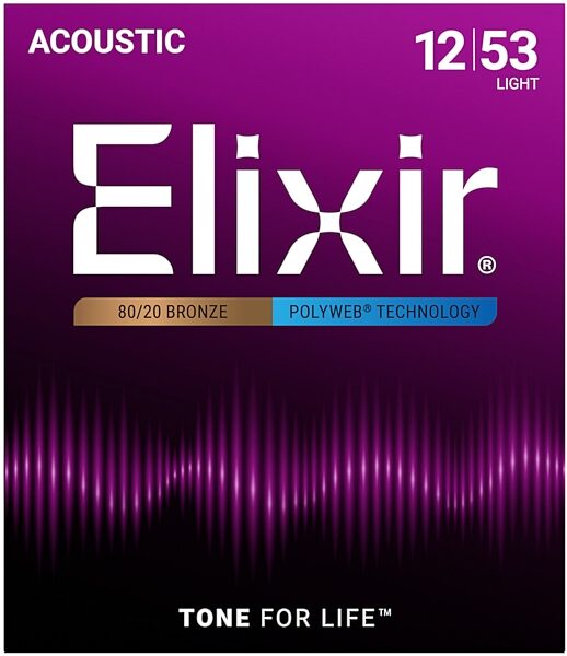 open zoom image for Elixir Polyweb Acoustic Guitar Strings, Single Pack, Light, 12-53, 11050, Main