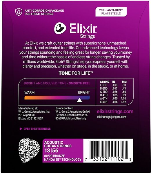 open zoom image for Elixir Nanoweb Acoustic Guitar Strings, Medium, 13-56, 11102, View3