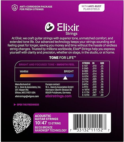 open zoom image for Elixir 11152 12-String Nanoweb Acoustic Guitar Strings (Light, 10-47), View3