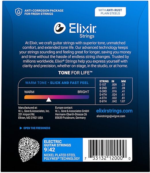 open zoom image for Elixir Nickel Plated Steel Polyweb Electric Guitar Strings, .009-.042, Super Light, 12000, View3