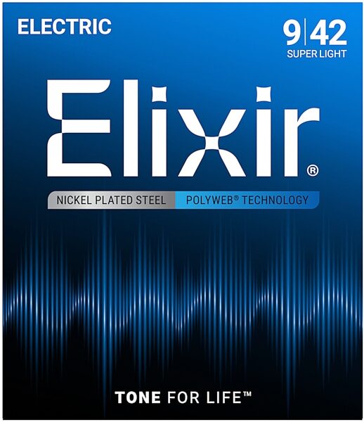 open zoom image for Elixir Nickel Plated Steel Polyweb Electric Guitar Strings, .009-.042, Super Light, 12000, Main