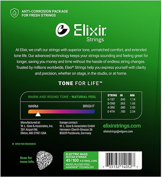 open zoom image for Elixir Nanoweb Nickel-Plated Steel Electric Bass Strings, 4-String, Light, 45-100, 14052, View3