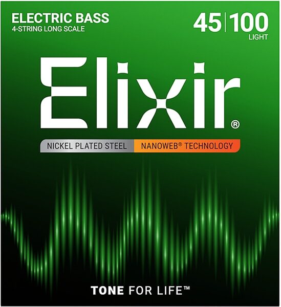 open zoom image for Elixir Nanoweb Nickel-Plated Steel Electric Bass Strings, 4-String, Light, 45-100, 14052, Main