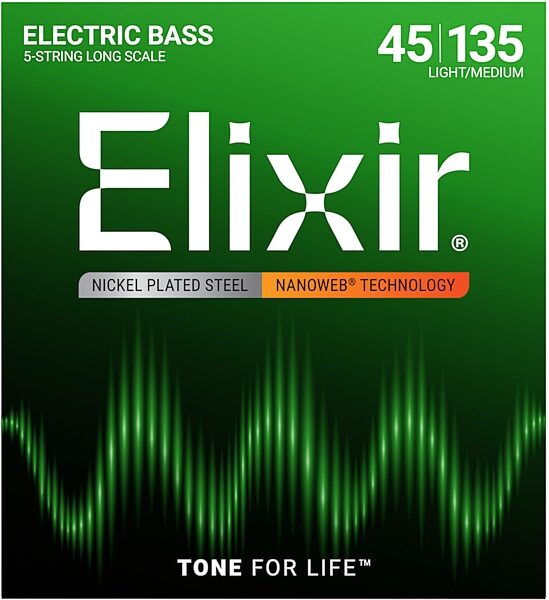 open zoom image for Elixir Nanoweb Nickel-Plated Steel Electric Bass Strings, 5-String, Light/Medium, Long Scale, 14207, Main