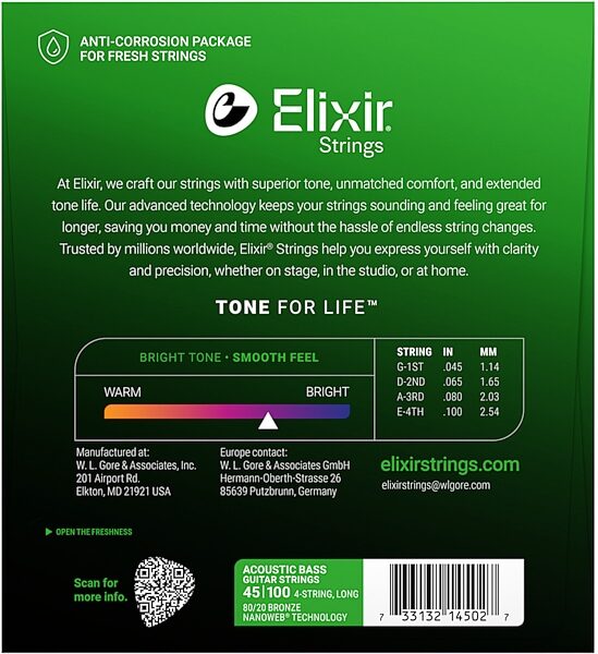 open zoom image for Elixir Nanoweb 80/20 Bronze Acoustic Bass Guitar Strings, Light, 45-100, View3