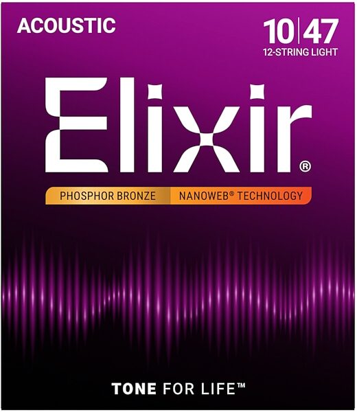 open zoom image for Elixir Phosphor Bronze 12-String Acoustic Guitar Strings With Nanoweb Coating, Light, 10-47, Main