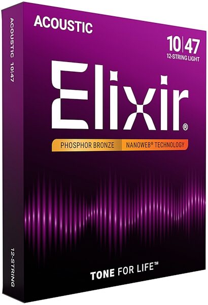 open zoom image for Elixir Phosphor Bronze 12-String Acoustic Guitar Strings With Nanoweb Coating, Light, 10-47, View2