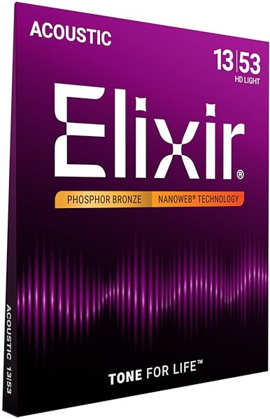 open zoom image for Elixir Phosphor Bronze Acoustic Guitar Strings With Nanoweb Coating, HD Light, HD Light, 13-53, View2