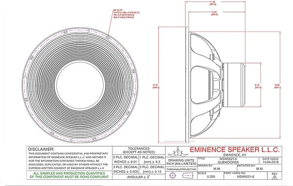 open zoom image for Eminence Tour Grade PA Speaker (2500 Watts, 21"), 6 Ohms, Action Position Back