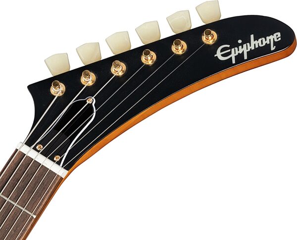 open zoom image for Epiphone 1958 Korina Explorer Electric Guitar (with Case), Aged Natural, with Black Pickguard, Action Position Back