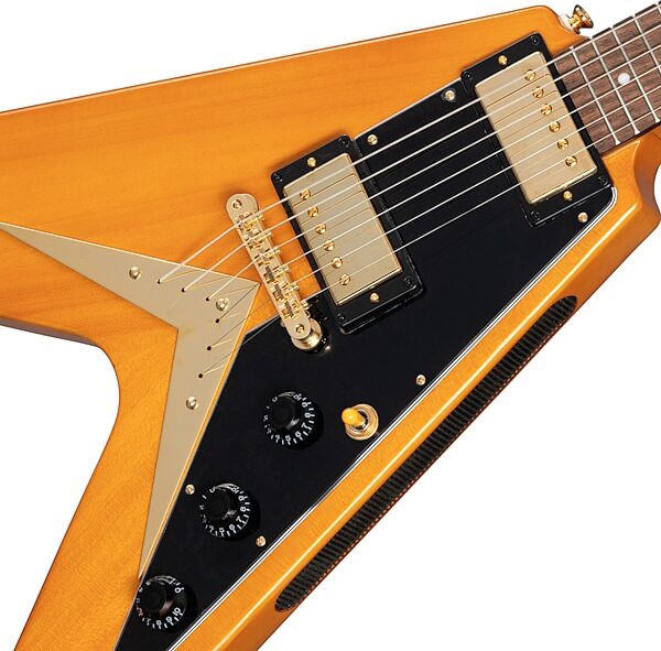 open zoom image for Epiphone 1958 Korina Flying V Electric Guitar (with Case), Action Position Back