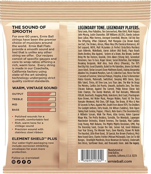 open zoom image for Ernie Ball Flatwound Electric Bass Strings, New, Action Position Back