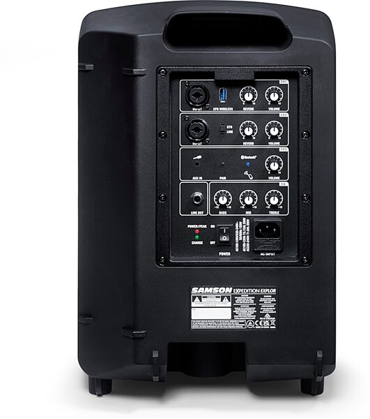 open zoom image for Samson Expedition Explor Battery-Powered Portable PA System with Handheld Wireless Microphone, New, Rear