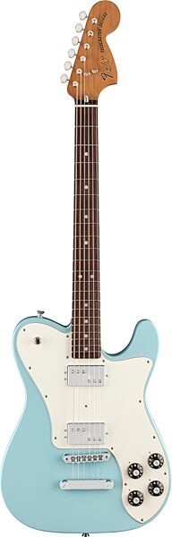 open zoom image for Fender Kingfish Delta Day Telecaster Deluxe Electric Guitar (with Case), Daphne Blue, Action Position Back