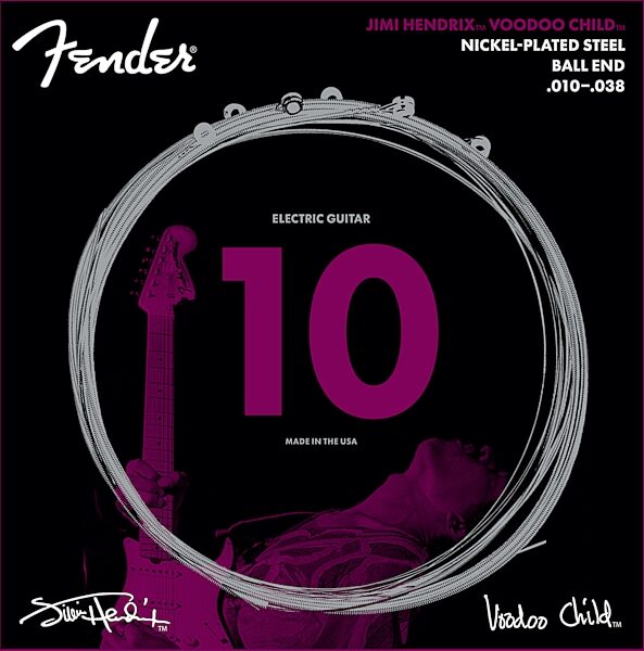 open zoom image for Fender Hendrix Voodoo Child Electric Guitar Strings, Nickel Plated Steel, 10-38, Ball End, Action Position Back