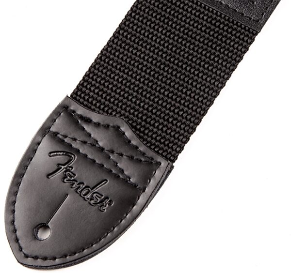 open zoom image for Fender Logo Guitar Strap, Black with Yellow Logo, Action Position Back