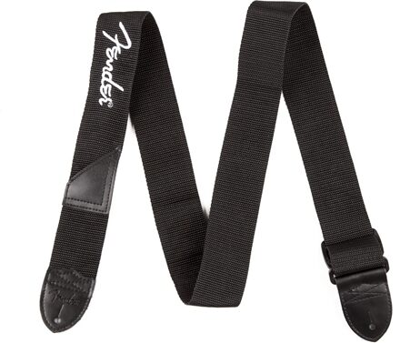 open zoom image for Fender Logo Guitar Strap, Black and White, Action Position Back