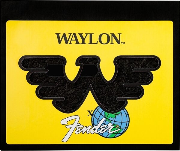 open zoom image for Fender Waylon Jennings Telecaster Leather Pickguard, Black, Action Position Back