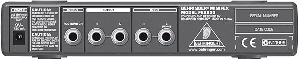 open zoom image for Behringer FEX800 MINIFEX Ultra Compact 24-Bit Stereo Multi-Effects Processor, Rear