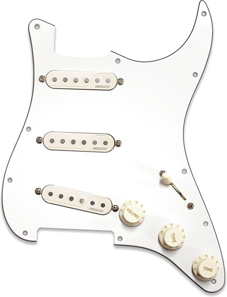 open zoom image for Fishman Fluence Greg Koch Loaded Pickguard for Stratocaster, White, Action Position Front