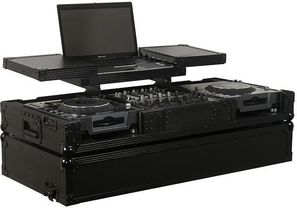 open zoom image for Odyssey FZGSX12CDJWBL Black Label Mixer/CD Player Case, With Laptop Compartment Open