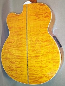 open zoom image for Michael Kelly Firefly 5 5-String Fretless Acoustic-Electric Bass, Amber Body Rear