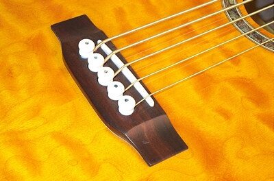 open zoom image for Michael Kelly Firefly 5 5-String Fretless Acoustic-Electric Bass, Amber Bridge
